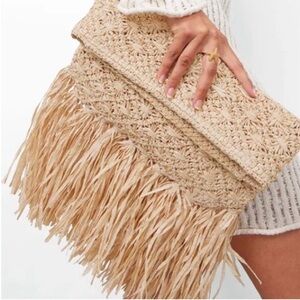 & Other Stories oversized straw clutch with fringe detail in natural
